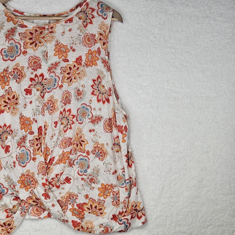 J. Jill Linen Love Linen Sleeveless Boho Floral Top W/ Twist Front Hem Womens XL - Picture 4 of 12
